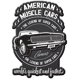 PLACA PAREDE METAL RECORTADA GM AMERICAN MUSCLE CAR PRETO