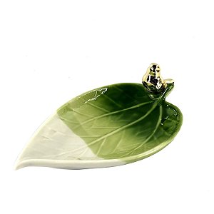 CENTRO MESA PASSARO FOLHAGEM PORCELANA 19,5X11X5,5CM