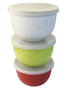 JG DE 3 BOWLS EM ACO INOX COM TAMPA D8XA5CM COLORIDO