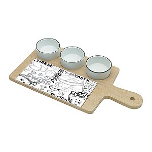 CJ 4PC P/QUEIJO E PETISCOS BAMBU CERÂMICA CHEESE SIGN 35x18