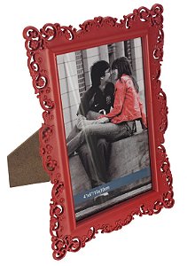 PORTA RETRATO LACED EM PLÁSTICO 13X18CM VERMELHO