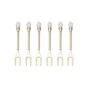 CJ 6 GARFOS P/PETISCO DE ZAMAC DOURADO CRISTAL 11cm