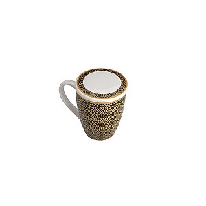CANECA PORCELANA TAMPA E FILTRO EGYPT PRETO/DOURADO 310ml