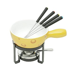 APARELHO FONDUE 8PC FERRO PINTURA EPOXY CERÂMICA AMARELO