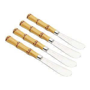 CJ 4 ESPÁTULAS AÇO INOX CABO PLÁSTICO BAMBU NATURAL LUXO 16