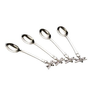 CJ 4 COLHERES DE LATÃO LIBÉLULA PRATEADA 12cm