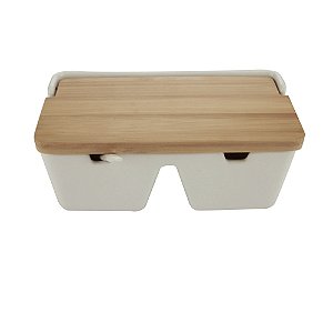 SALEIRO MESA 2 DIVISÓRIAS TAMPA MADEIRA COLHER BIANCO 19x9x9