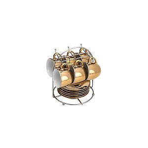 CJ 6 XÍCARAS CAFÉ PIRES PORCELANA LUMINUS DOURADA 90ml