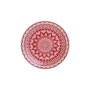 PRATO RASO DE CERÂMICA MANDALA VERMELHO E BRANCO 26cm