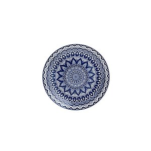 PRATO RASO DE CERÂMICA MANDALA AZUL E BRANCO 26cm