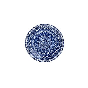 TRAVESSA DE CERÂMICA MANDALA AZUL E BRANCO 30cm