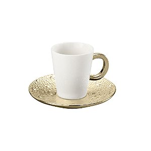 CJ 6 XÍCARAS P/CHÁ C/PÍRES DE PORCELANA DROP DOURADA 200ml