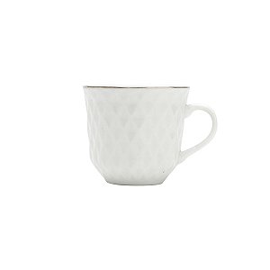 CJ 6 XÍCARAS P/CAFÉ  PORCELANA BRANCA C/FILETE PRATEADA 90ml