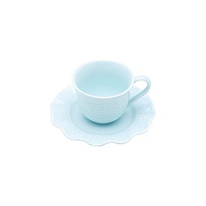 CJ 6 XÍCARAS P/CAFÉ C/PÍRES DE PORCELANA PRINCESS AZUL 90ml