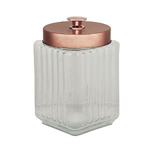 PORTA MANTIMENTO  VIDRO C/TAMPA  METAL ROSÉ GOLN 11,5x19