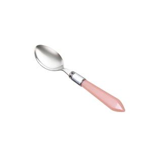 CJ 6 COLHERES SOBREMESA AÇO INOX CABO PLÁSTICO ROSA 19,5cm