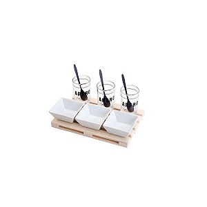 CJ BANDEJA PLÁSTICO 3 MOLHEIRAS 3 COLHERES AÇO INOX 28x15