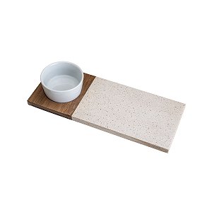 CJ BANDEJA DE BAMBU E CERÂMICA C/BOWL DE CERÂMICA 30x12cm