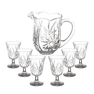 CJ 7PC JARRA C/6 TAÇAS DE CRISTAL P/ÁGUA PRIMA 1,5l/240ml