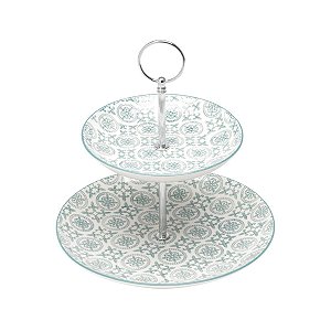 PORTA DOCES 2 ANDARES DE PORCELANA ROYAL VERDE 16/22x22,5cm