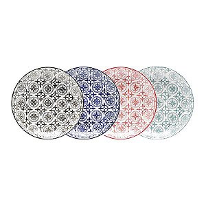 CJ 4 PRATOS P/SOBREMESA DE PORCELANA ROYAL COLORIDO 22cm
