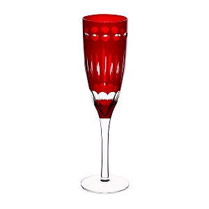 CJ 6 TAÇAS CHAMPAGNE VIDRO LAPIDADAS ELEGANCE VERMELHA 150ml
