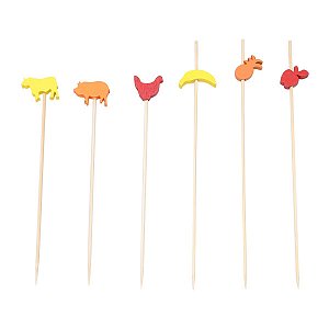 CJ 30 PALITOS C/FRUTAS E ANIMAIS DE BAMBU 15cm