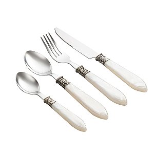 FAQUEIRO 24PC AÇO INOX CABO PLÁSTICO MOTHER PEARL MARFIM