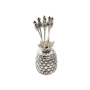 CJ 6 PALITOS C/SUPORTE DE ZAMAC NIQUELADO PINEAPPLE 3,5x10cm