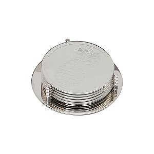 CJ 6 PORTA COPOS C/SUPORTE  ZAMAC SILVER PLATED PINEAPPLE 9
