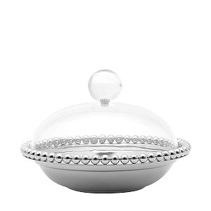 BOWL DE ZAMAC NIQUELADO C/TAMPA DE ACRÍLICO BALLS 16x10cm
