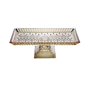 TRAVESSA CRISTAL C/PÉ RETANGULAR LYS ÂMBAR 34x17x11cm