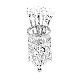 CJ 6 COLHERES C/SUPORTE DE ZAMAC NIQUELADO CRISTAL 14cm