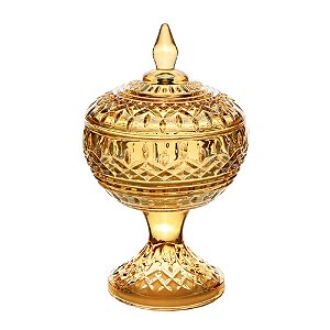 POTICHE DECORATIVA CRISTAL C/PÉ LYS ÂMBAR 11x18cm