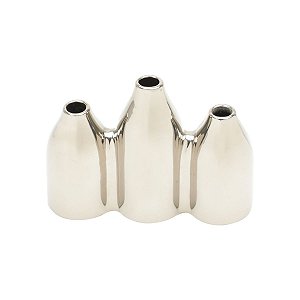 VASO DECORATIVO CERÂMICA PRATEADO 17x6x12cm