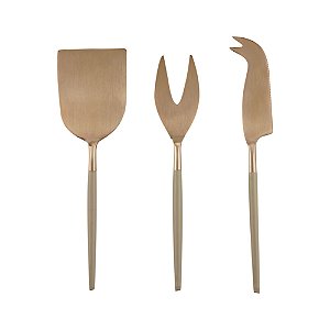 CJ 3PC AÇO INOX P/QUEIJO KYOTO ROSÉ GOLD/NUDE