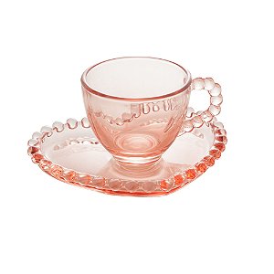 CJ 4 XÍCARAS CAFÉ CRISTAL C/PIRES PEARL ROSA 80ml