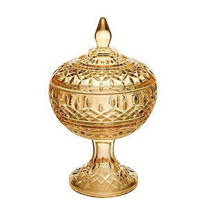 POTICHE DECORATIVA CRISTAL C/PÉ LYS ÂMBAR 14x22cm