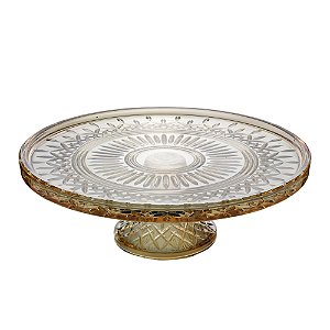 PRATO CRISTAL P/BOLO C/PÉ LYS ÂMBAR 32x11cm