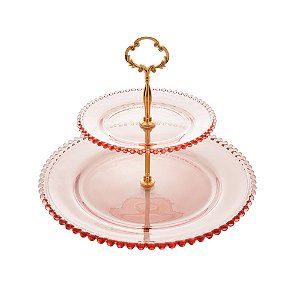 PRATO DUPLO CRISTAL P/DOCES PEARL ROSA 19/32x24cm