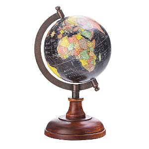 GLOBO DECORATIVO DE PLÁSTICO C/BASE DE MADEIRA PRETO 12,5cm