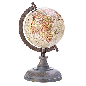 GLOBO DECORATIVO DE PLÁSTICO C/BASE DE MADEIRA CINZA 12,5cm