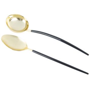 CJ 2PC AÇO INOX P/SERVIR KYOTO DOURADO/PRETO
