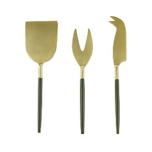 CJ 3PC AÇO INOX P/QUEIJO KYOTO DOURADO/OLIVA