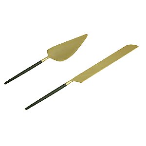 CJ 2PC AÇO INOX P/BOLO KYOTO DOURADO/OLIVA