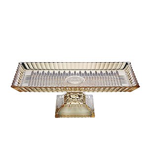 TRAVESSA CRISTAL C/PÉ RETANGULAR QUEEN ÂMBAR 34x17x11cm