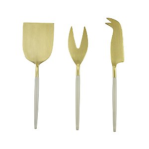 CJ 3PC AÇO INOX P/QUEIJO KYOTO DOURADO/OFF WHITE