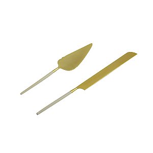 CJ 2PC AÇO INOX P/BOLO KYOTO DOURADO/OFF WHITE