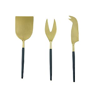 CJ 3PC AÇO INOX P/QUEIJO KYOTO DOURADO/AZUL