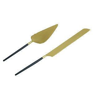 CJ 2PC AÇO INOX P/BOLO KYOTO DOURADO/AZUL